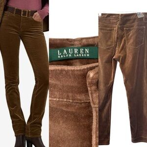 Lauren Ralph Lauren caramel brown stretch velour/ velvet jean cut Pants 10